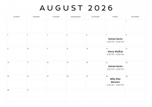 August Live Music Roster 2026